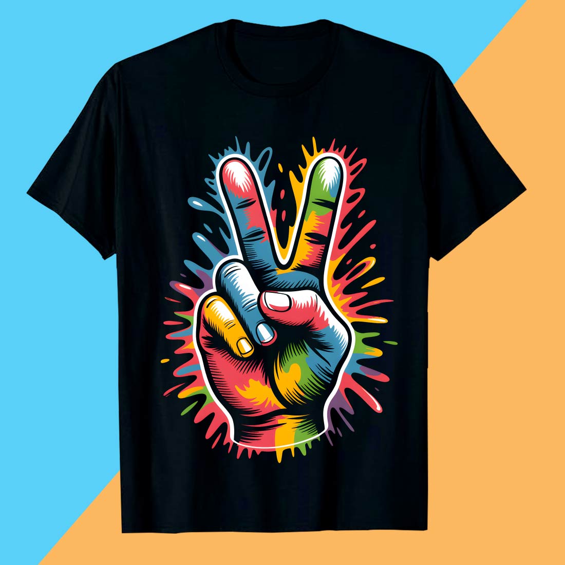 2 Colorful Peace Hand Signs T-Shirt Design: T-Shirt Design Graffiti motivation T shirt PNG File preview image.