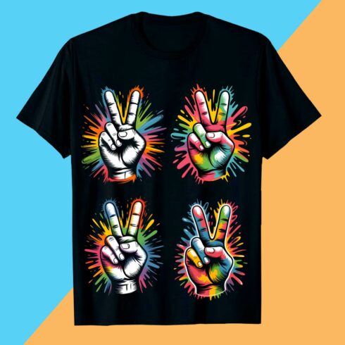 2 Colorful Peace Hand Signs T-Shirt Design: T-Shirt Design Graffiti motivation T shirt PNG File cover image.