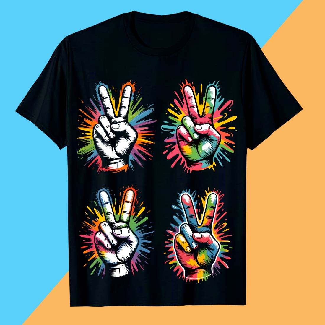 2 Colorful Peace Hand Signs T-Shirt Design: T-Shirt Design Graffiti motivation T shirt PNG File cover image.
