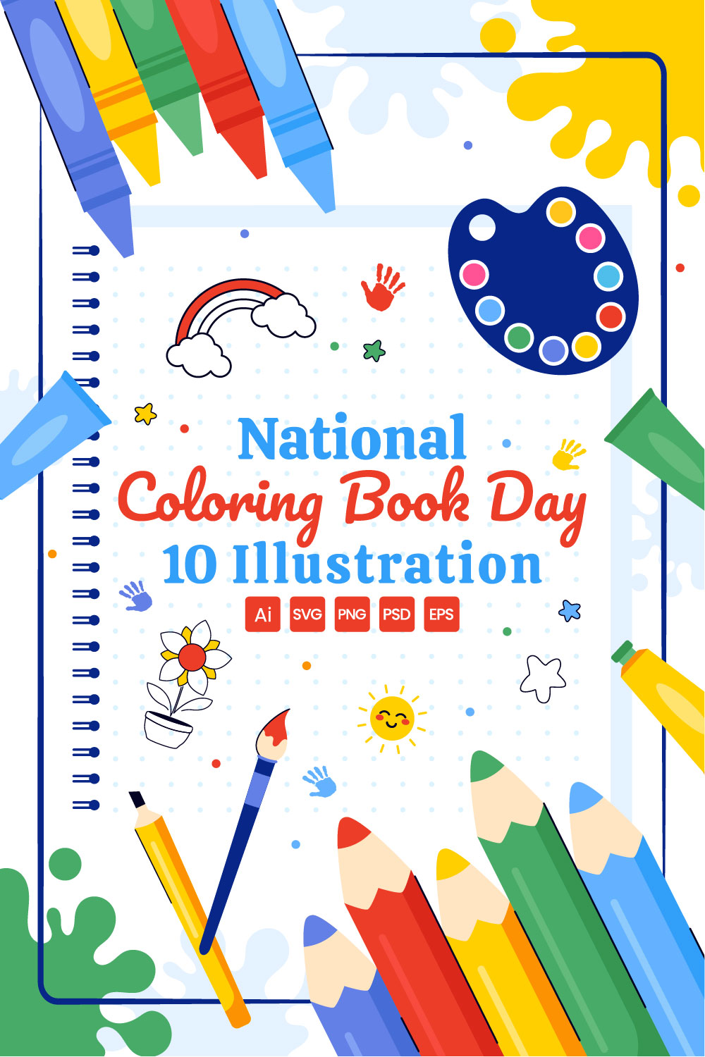 10 National Coloring Book Day Illustration pinterest preview image.