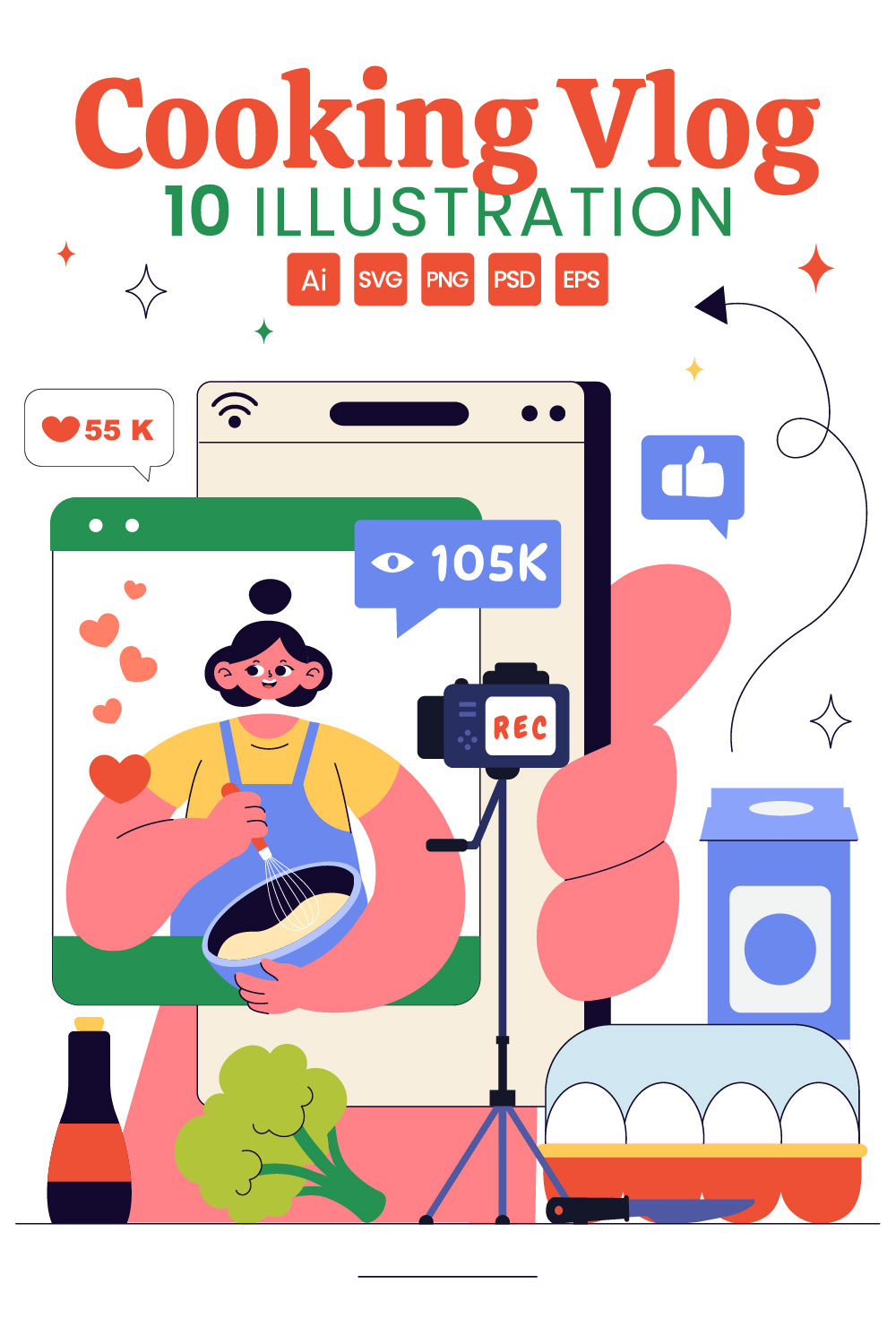 10 Cooking Vlog Illustration pinterest preview image.
