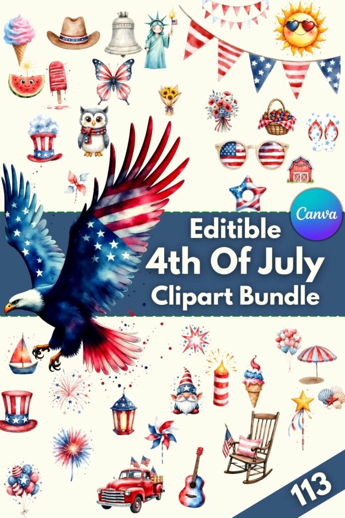 113 Editable Watercolor 4th of July Clipart Bundle | Patriotic Summer ...