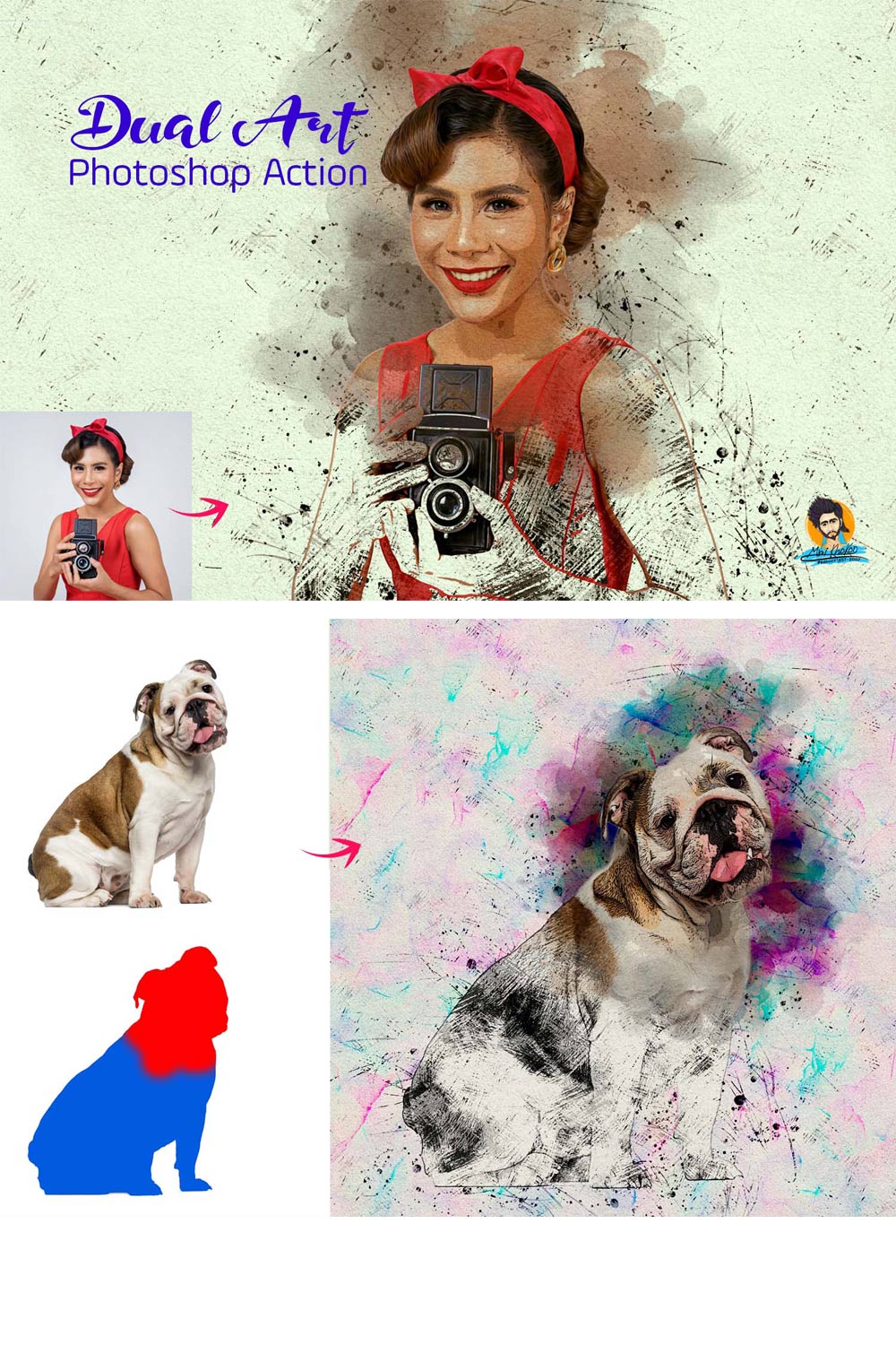 Dual Art Photoshop Action pinterest preview image.