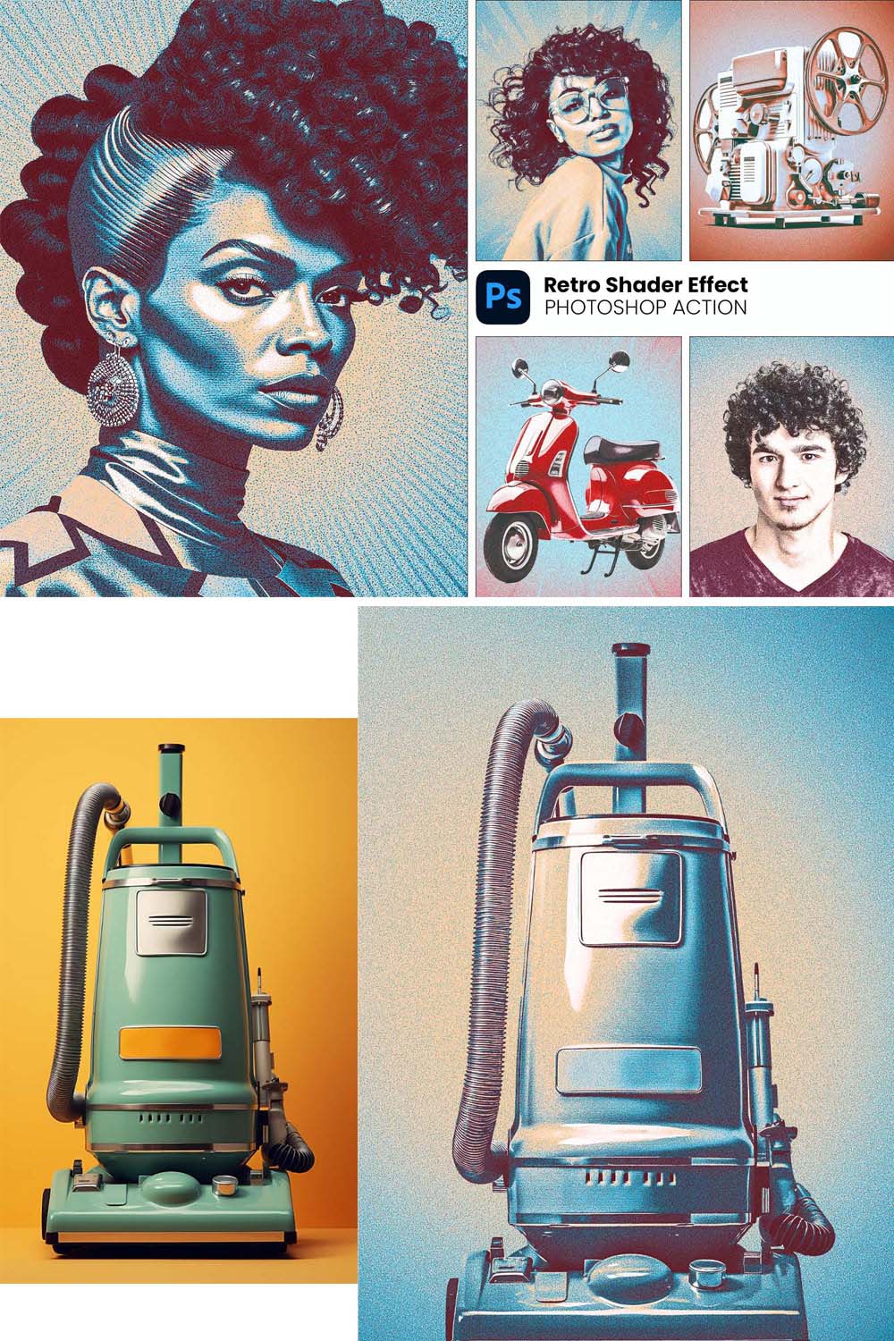 Retro Shader Effect Photoshop Action pinterest preview image.