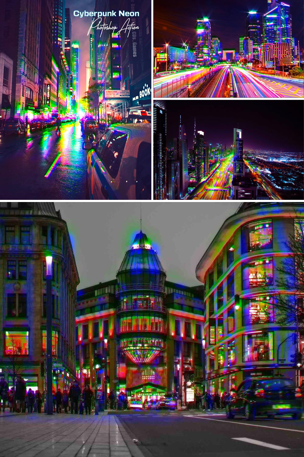 Cyberpunk Neon Photoshop Action pinterest preview image.