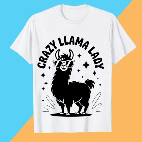2 Design Crazy- Llama-Lady-Sassy Crazy Llama Lady with Pink Glasses T shirt T shirt Design PNG File cover image.