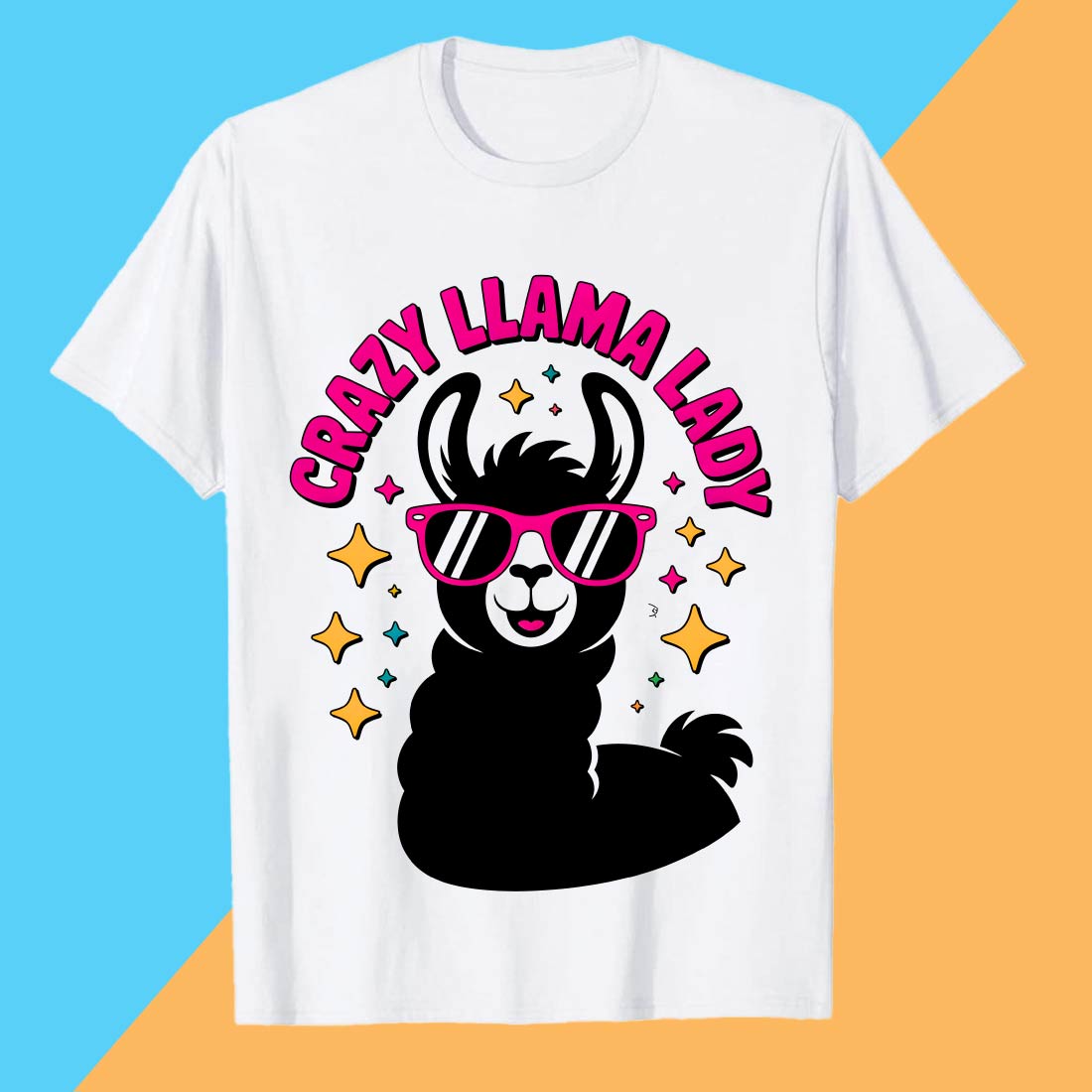 2 Design Crazy- Llama-Lady-Sassy Crazy Llama Lady with Pink Glasses T shirt T shirt Design PNG File preview image.