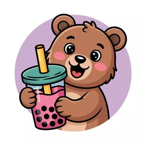 Cute Cartoon Bear with Bubble Tea EPS Vector file cover image.