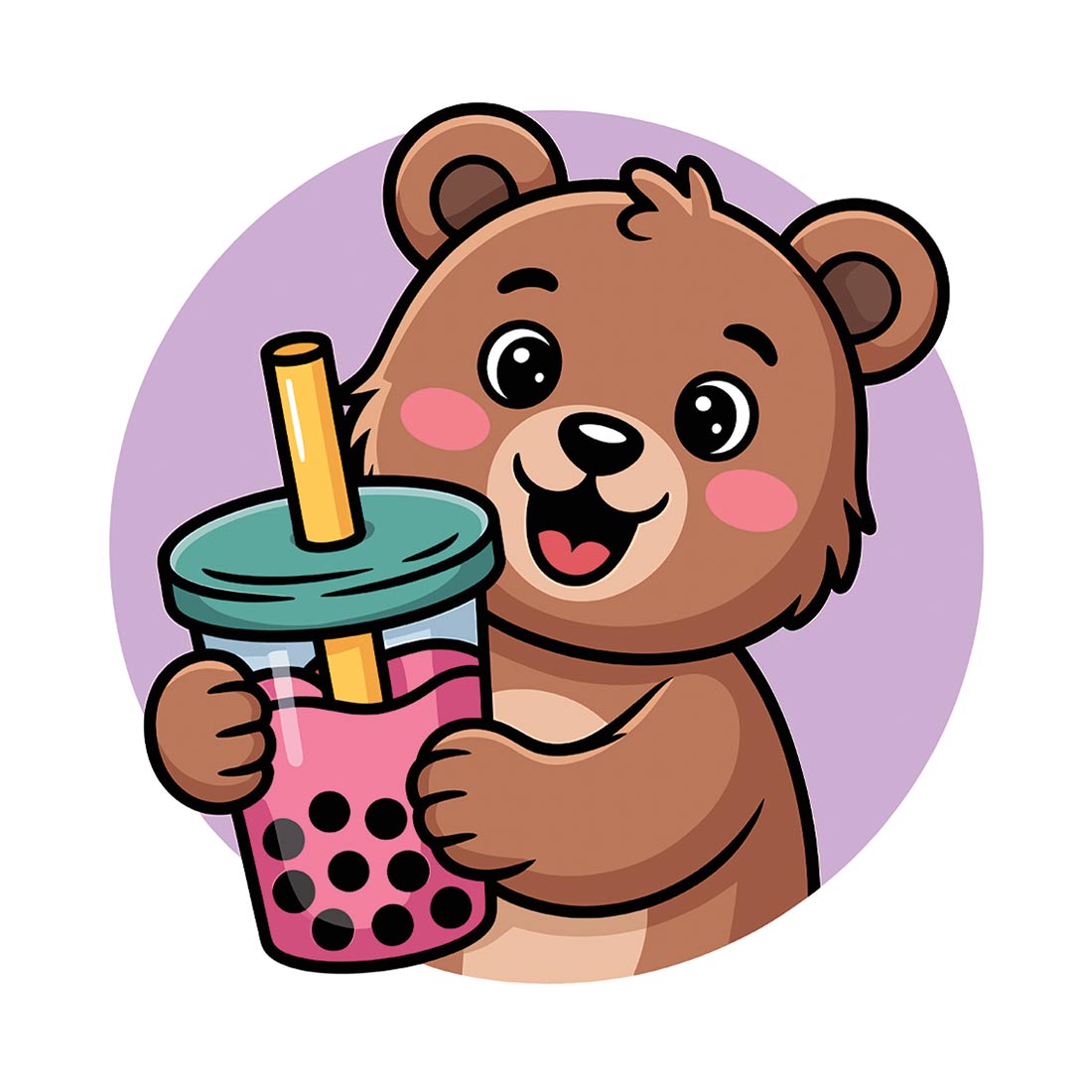 Cute Cartoon Bear with Bubble Tea EPS Vector file cover image.