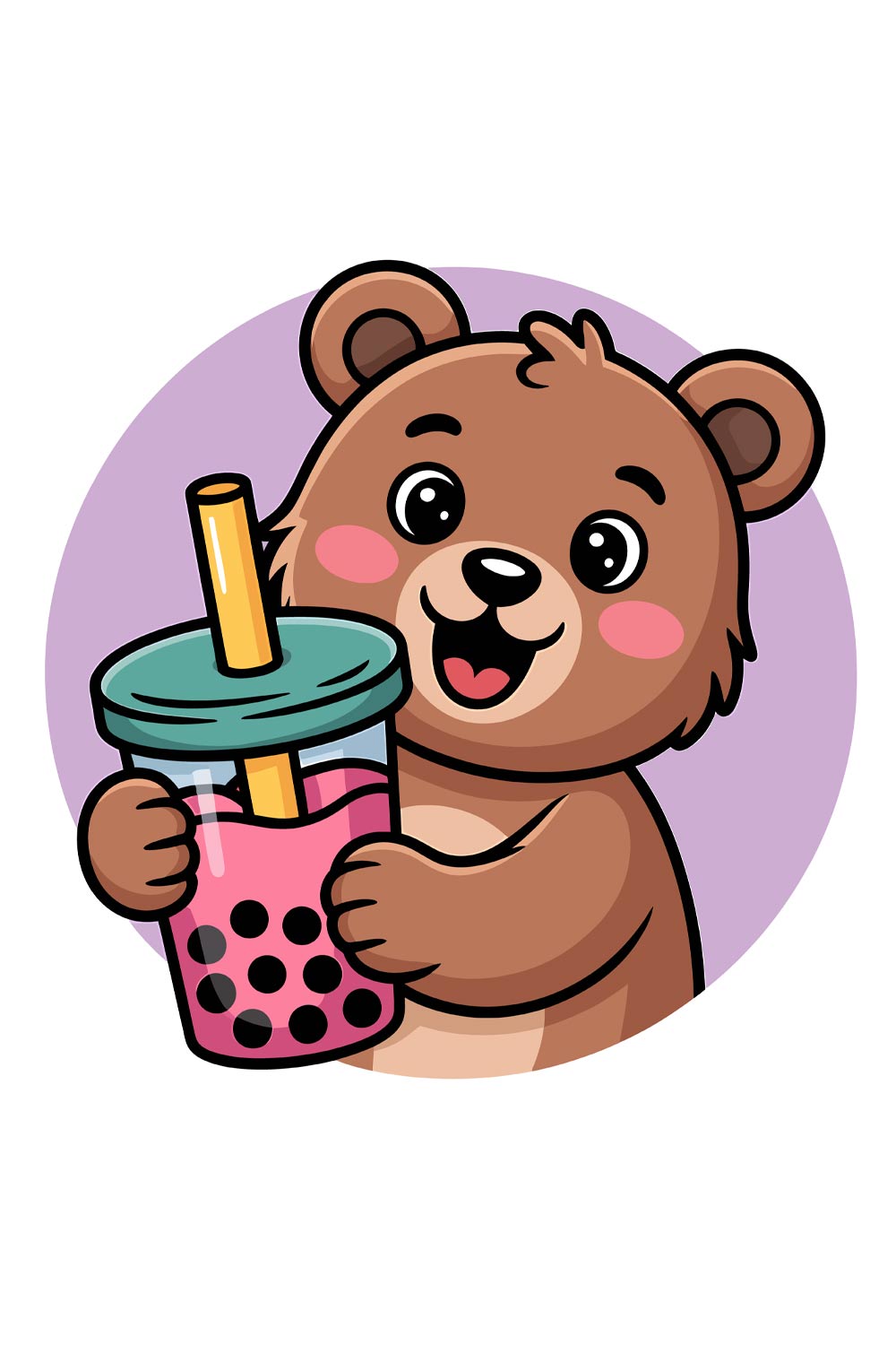 Cute Cartoon Bear with Bubble Tea EPS Vector file pinterest preview image.