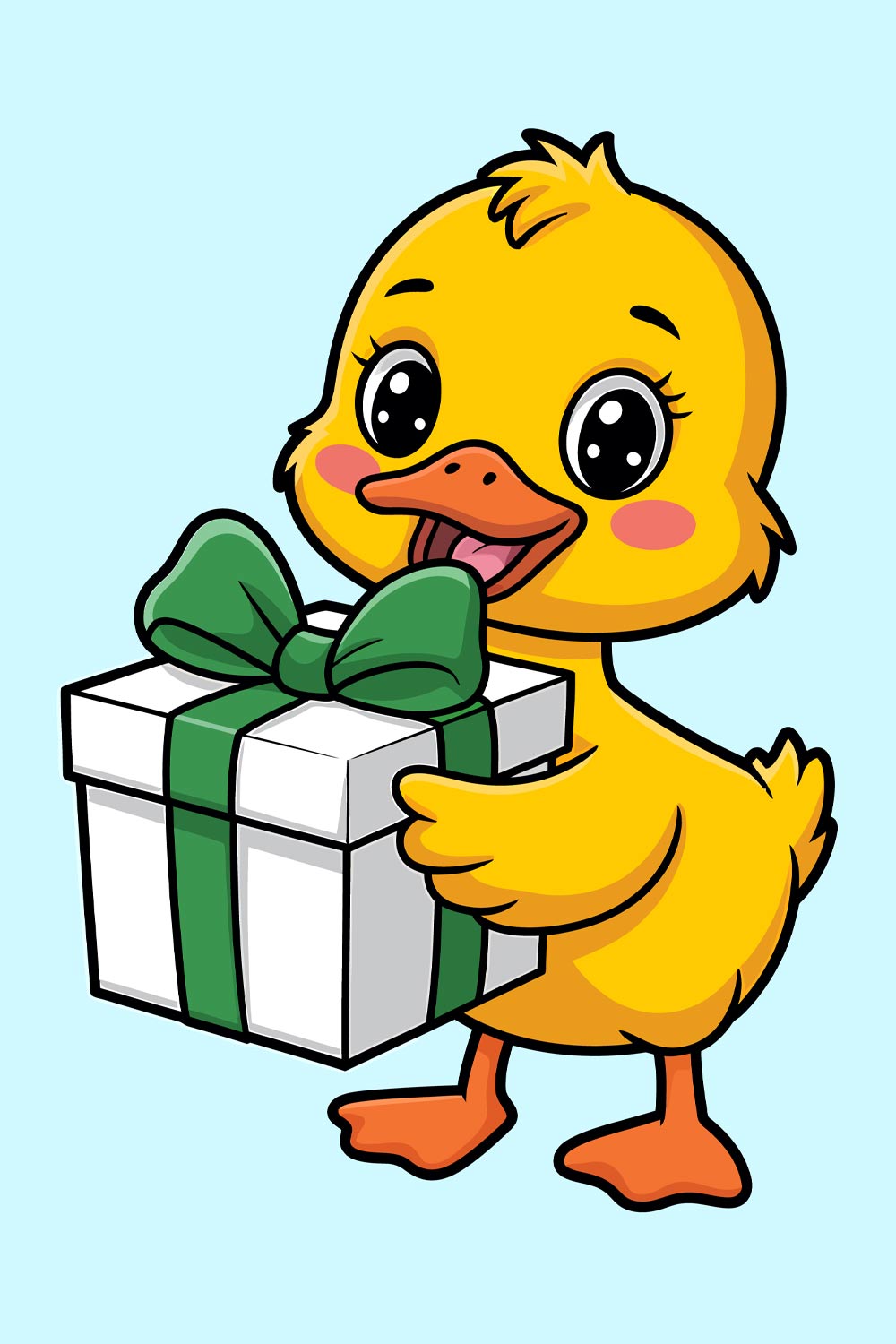 Cute Cartoon Duckling with a Gift Box Quack-tastic Gift Surprise EPS Vector file pinterest preview image.