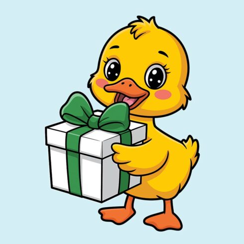 Cute Cartoon Duckling with a Gift Box Quack-tastic Gift Surprise EPS Vector file cover image.