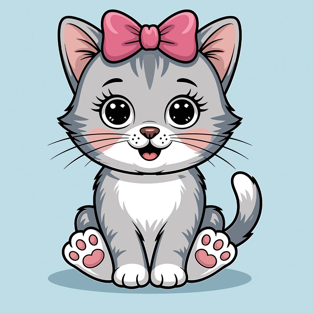 cute cartoon kitten with pink bow 34 195