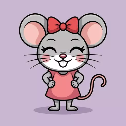 Cute cartoon mouse with a pink bow and dress EPS Vector file cover image.