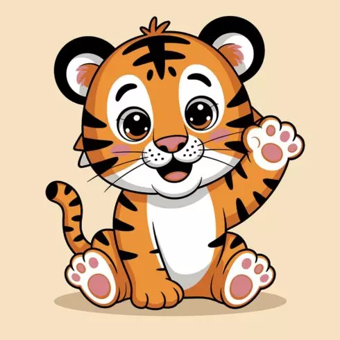 Cute cartoon tiger cub waving hello EPS Vector file cover image.