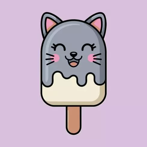 Cute Cat Popsicle Illustration Cute cartoon cat holding a sweet ice cream dessert EPS Vector file cover image.
