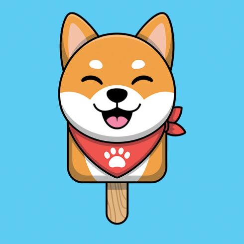 Cute Shiba Inu Dog Ice Cream Popsicle Cute cartoon puppy character with happy smile and wagging tail EPS Vector file cover image.
