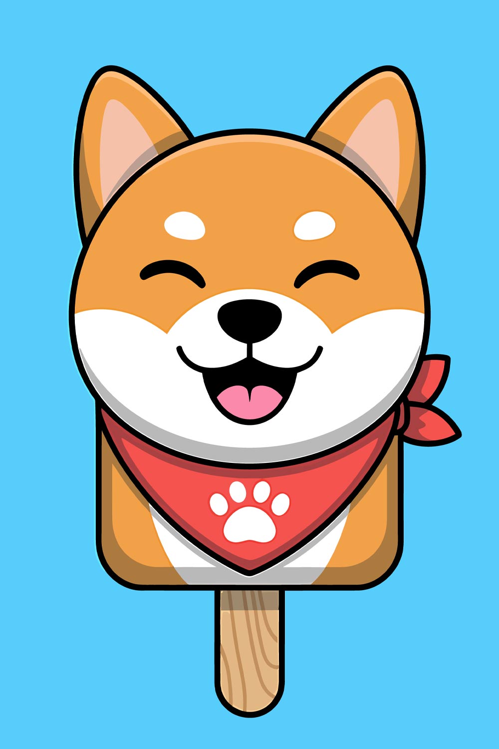Cute Shiba Inu Dog Ice Cream Popsicle Cute cartoon puppy character with happy smile and wagging tail EPS Vector file pinterest preview image.