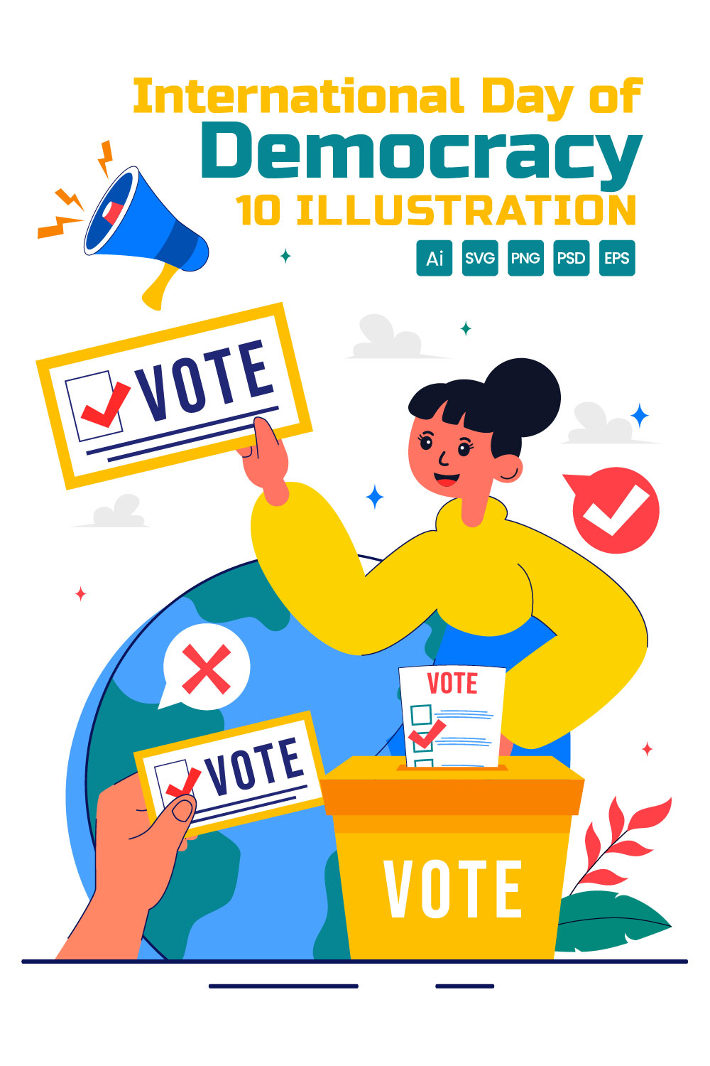 10 Day of Democracy Illustration pinterest preview image.