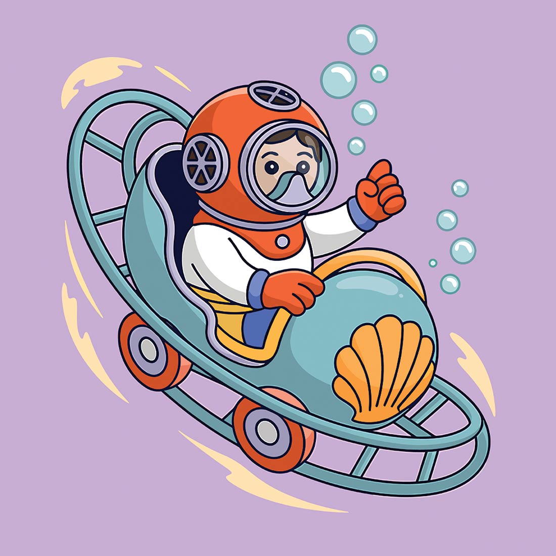 diver in a sea shell amusement ride 13 420