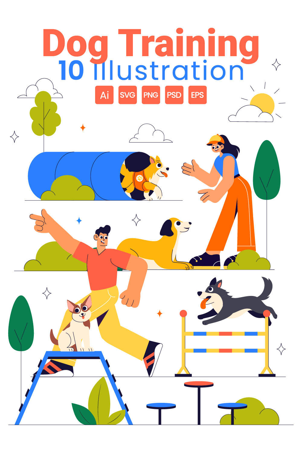 10 Dog Training Playground Illustration pinterest preview image.