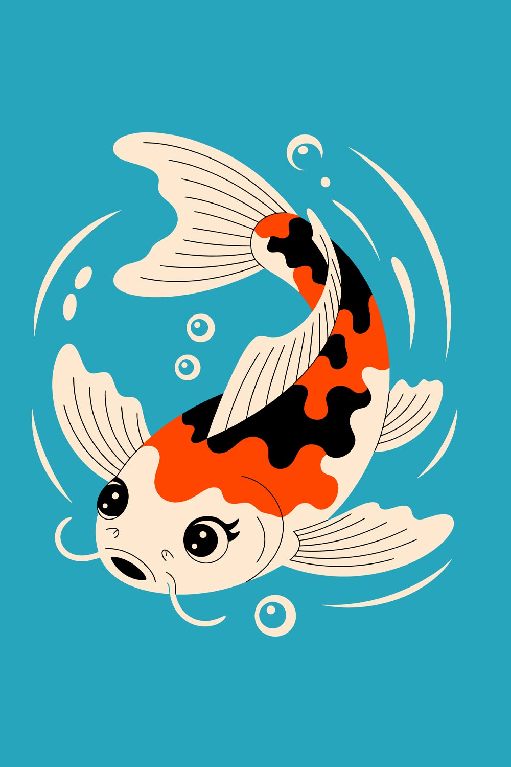 Elegant Koi Fish in Blue Water Cartoon fish illustration swimming in water EPS Vector file pinterest preview image.
