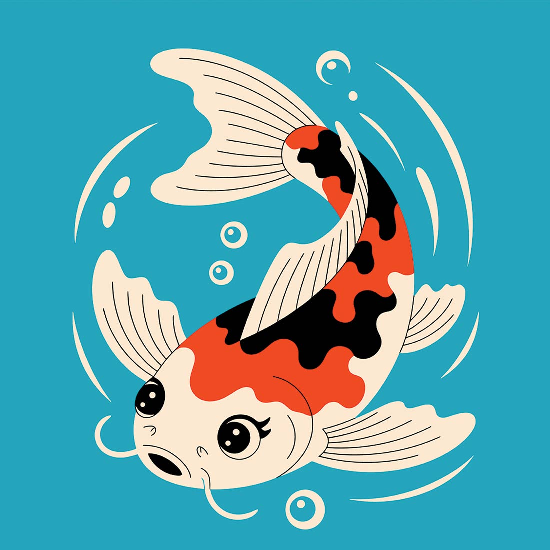Elegant Koi Fish in Blue Water Cartoon fish illustration swimming in water EPS Vector file cover image.