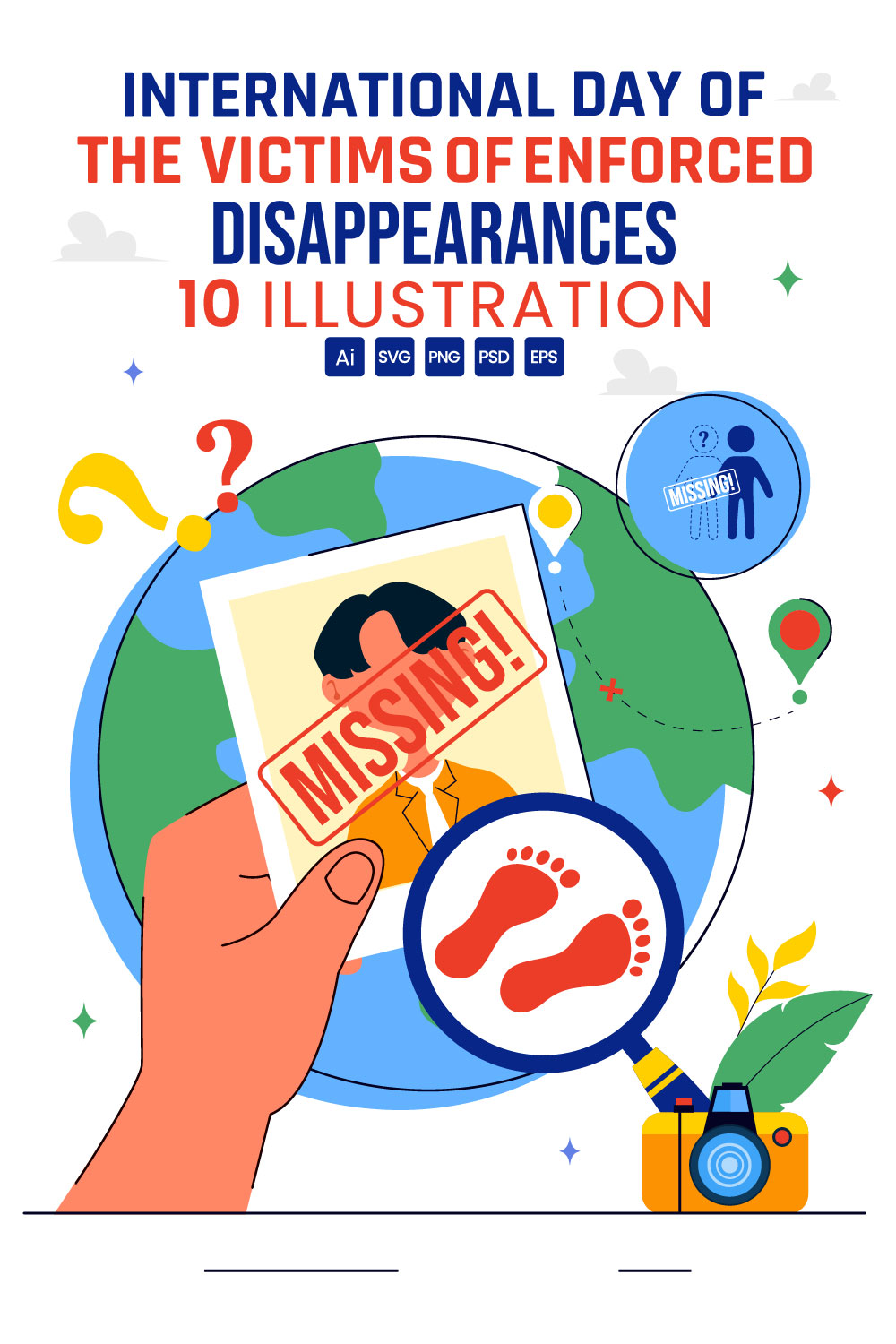 10 Victims of Enforced Disappearances Day Illustration pinterest preview image.