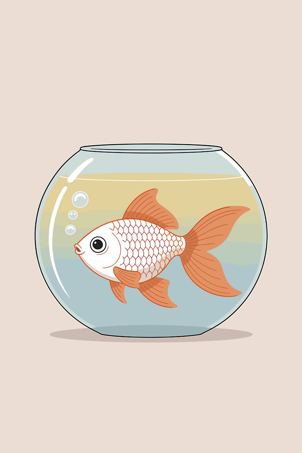 Goldfish in a Fishbowl with Bubbles Colorful fish swimming in glass aquarium on blue background EPS Vector file pinterest preview image.