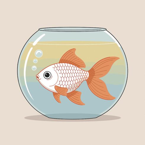 Goldfish in a Fishbowl with Bubbles Colorful fish swimming in glass aquarium on blue background EPS Vector file cover image.