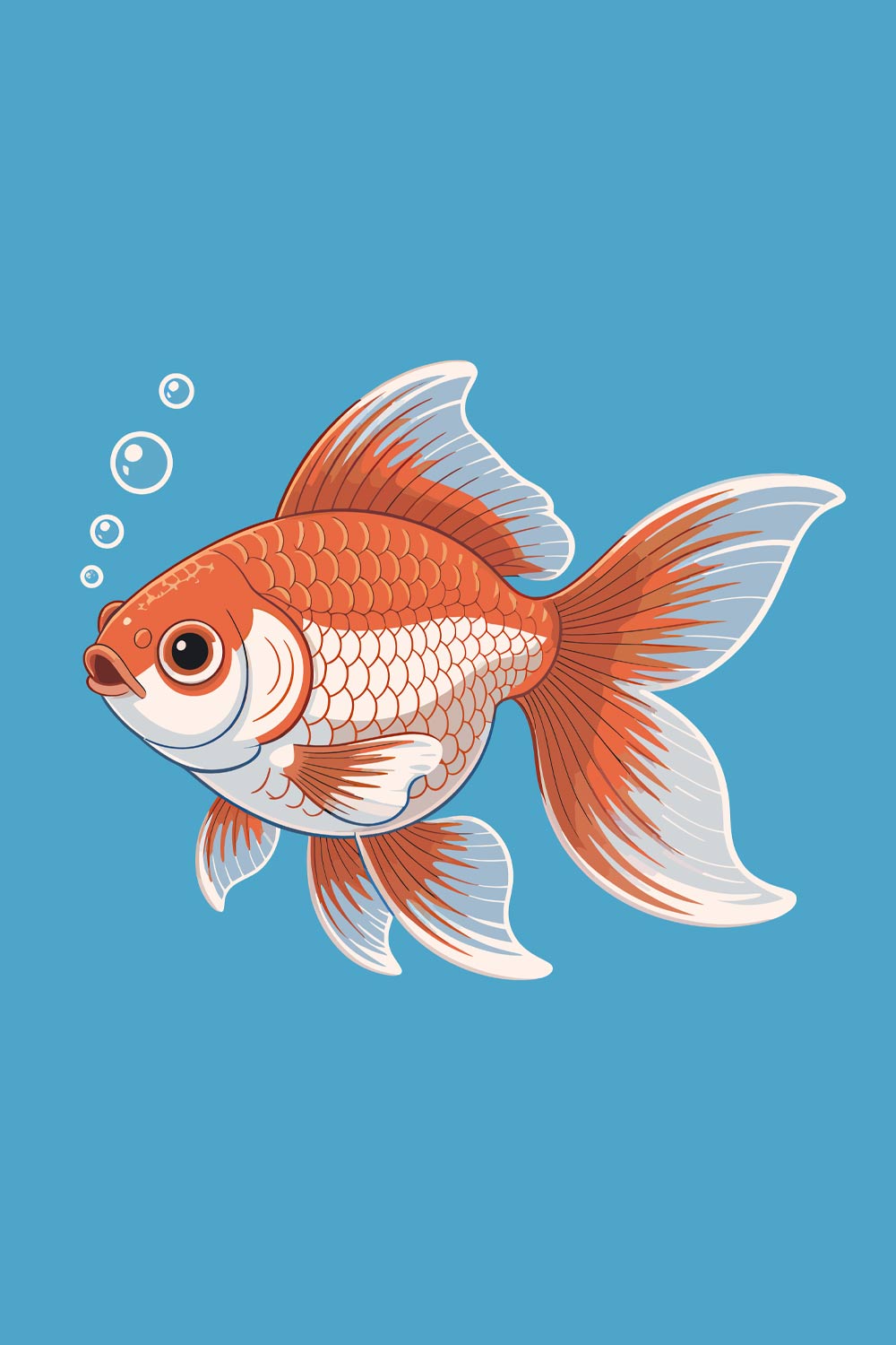 Goldfish with bubbles Goldfish swimming in a glass aquarium on a blue background EPS Vector file pinterest preview image.