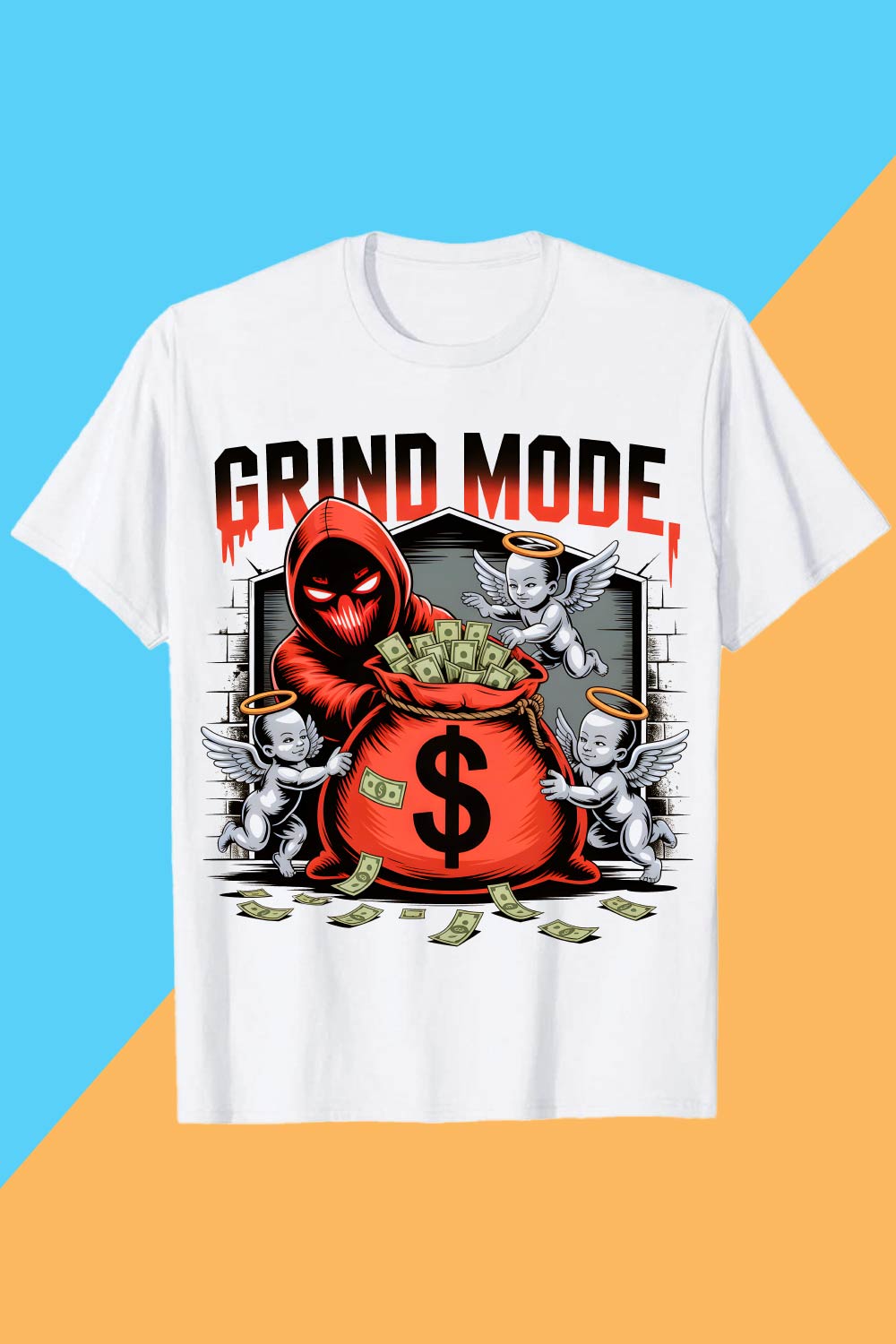 2 Design Grind Mode” Hustle Angel Money Bag T-Shirt design Grind Mode Angel Money Bag Hustle Shirt T-Shirt Design Graffiti motivation T shirt PNG File pinterest preview image.