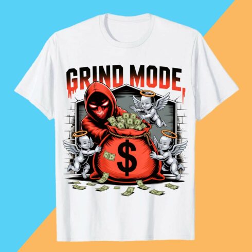 2 Design Grind Mode” Hustle Angel Money Bag T-Shirt design Grind Mode Angel Money Bag Hustle Shirt T-Shirt Design Graffiti motivation T shirt PNG File cover image.