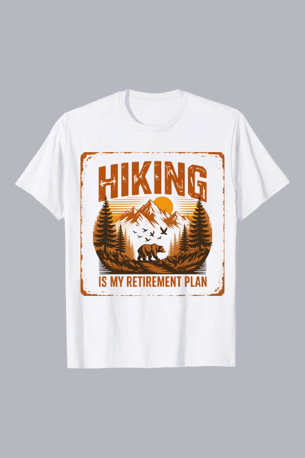 HIKING IS MY RETIREMENT PLAN Retro Hiking Retirement Plan: Bear, Mountains, Sunset, Vintage Style Hiking Camping T shirt PNG File pinterest preview image.