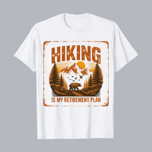 HIKING IS MY RETIREMENT PLAN Retro Hiking Retirement Plan: Bear, Mountains, Sunset, Vintage Style Hiking Camping T shirt PNG File cover image.