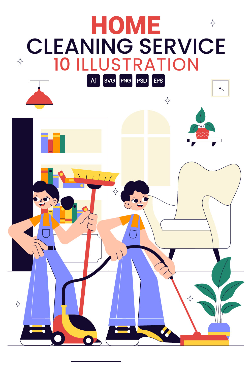 10 Home Cleaning Service Illustration pinterest preview image.