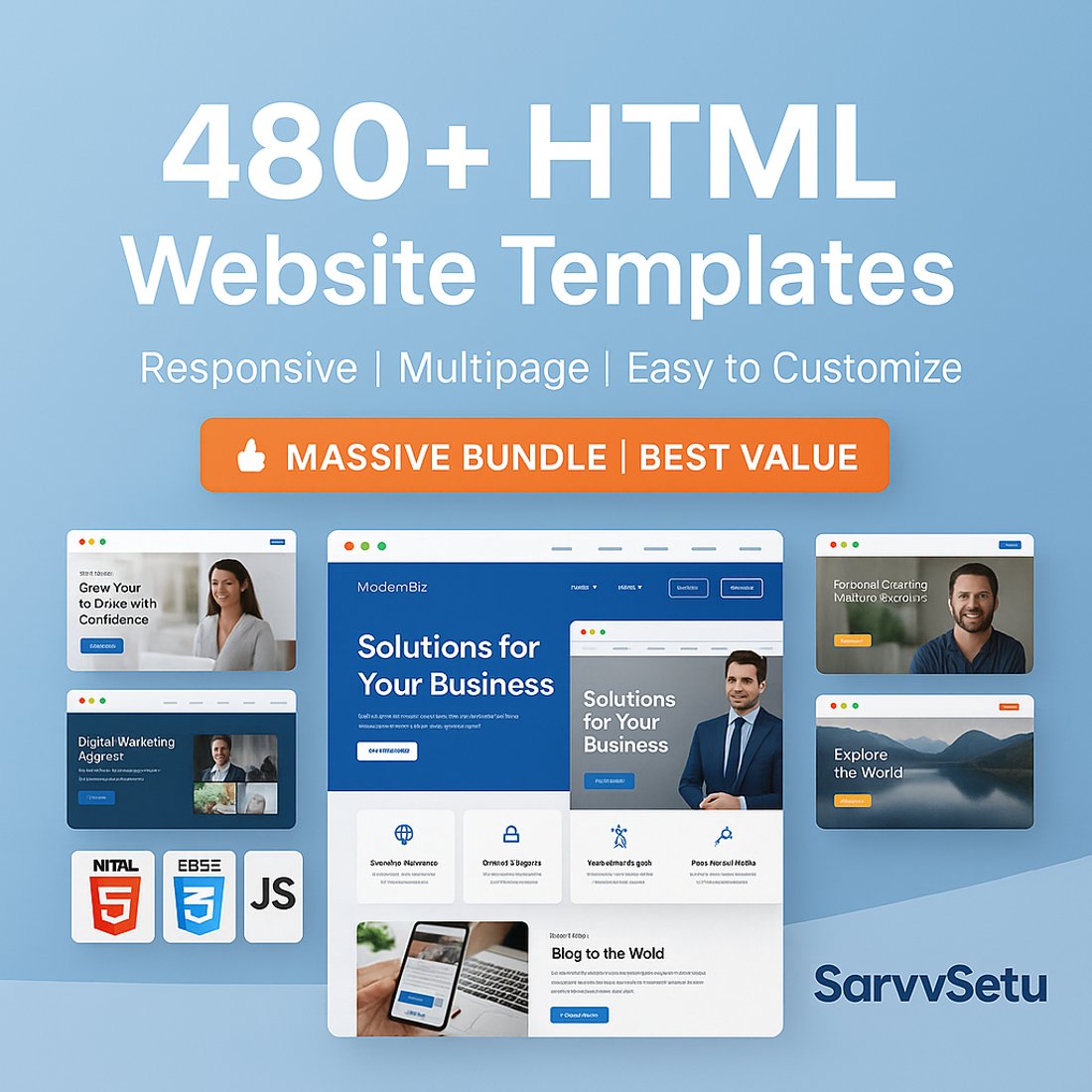 HTML Website Templates Bundle" + "480+" preview image.