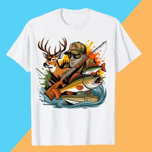 Hunting and Fishing Combo T-Shirt Design Epic Hunting Fishing Outdoor Sportsman Graphic Shirt T-Shirt Design Graffiti motivation T shirt PNG File cover image.