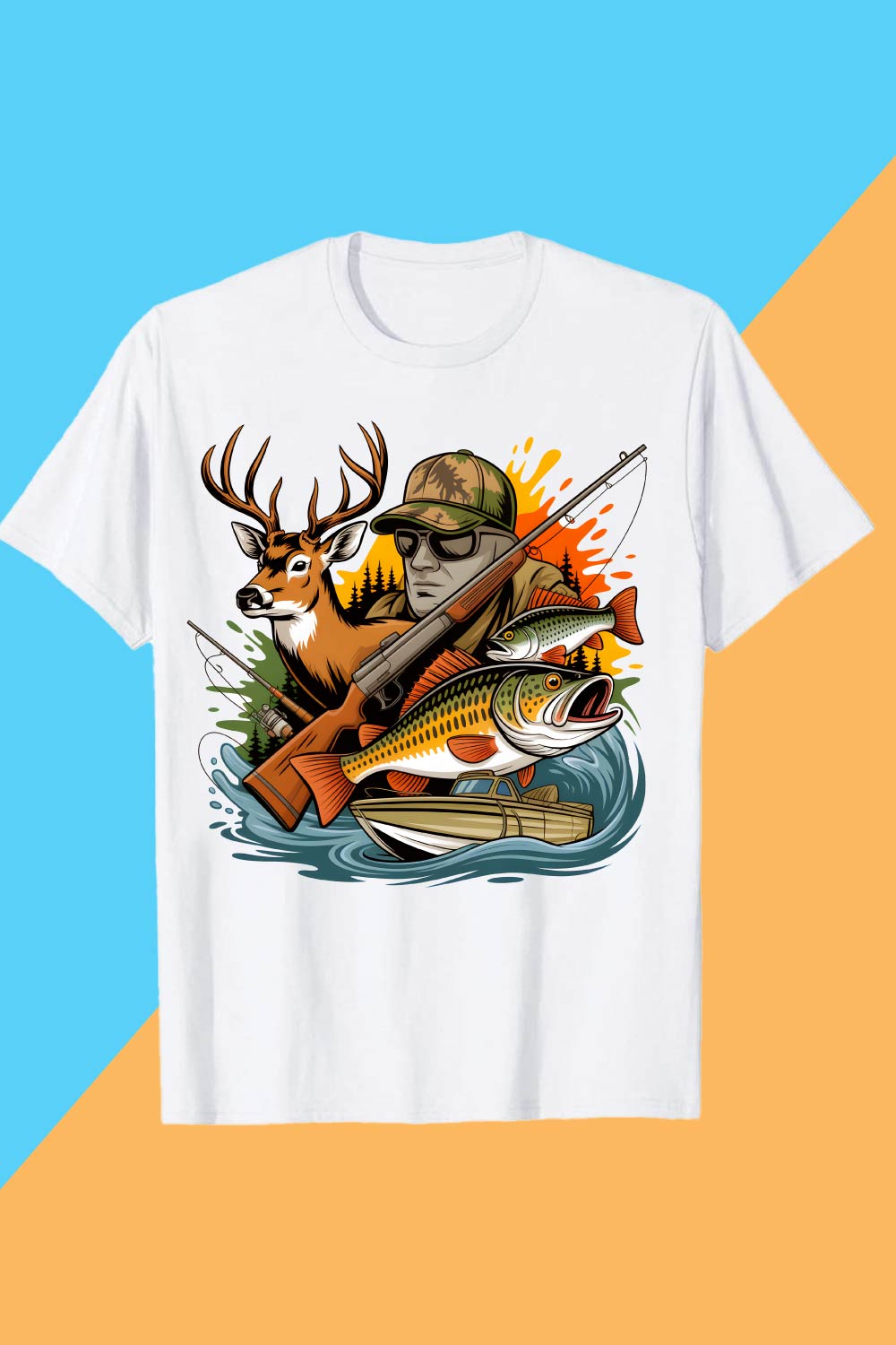 Hunting and Fishing Combo T-Shirt Design Epic Hunting Fishing Outdoor Sportsman Graphic Shirt T-Shirt Design Graffiti motivation T shirt PNG File pinterest preview image.