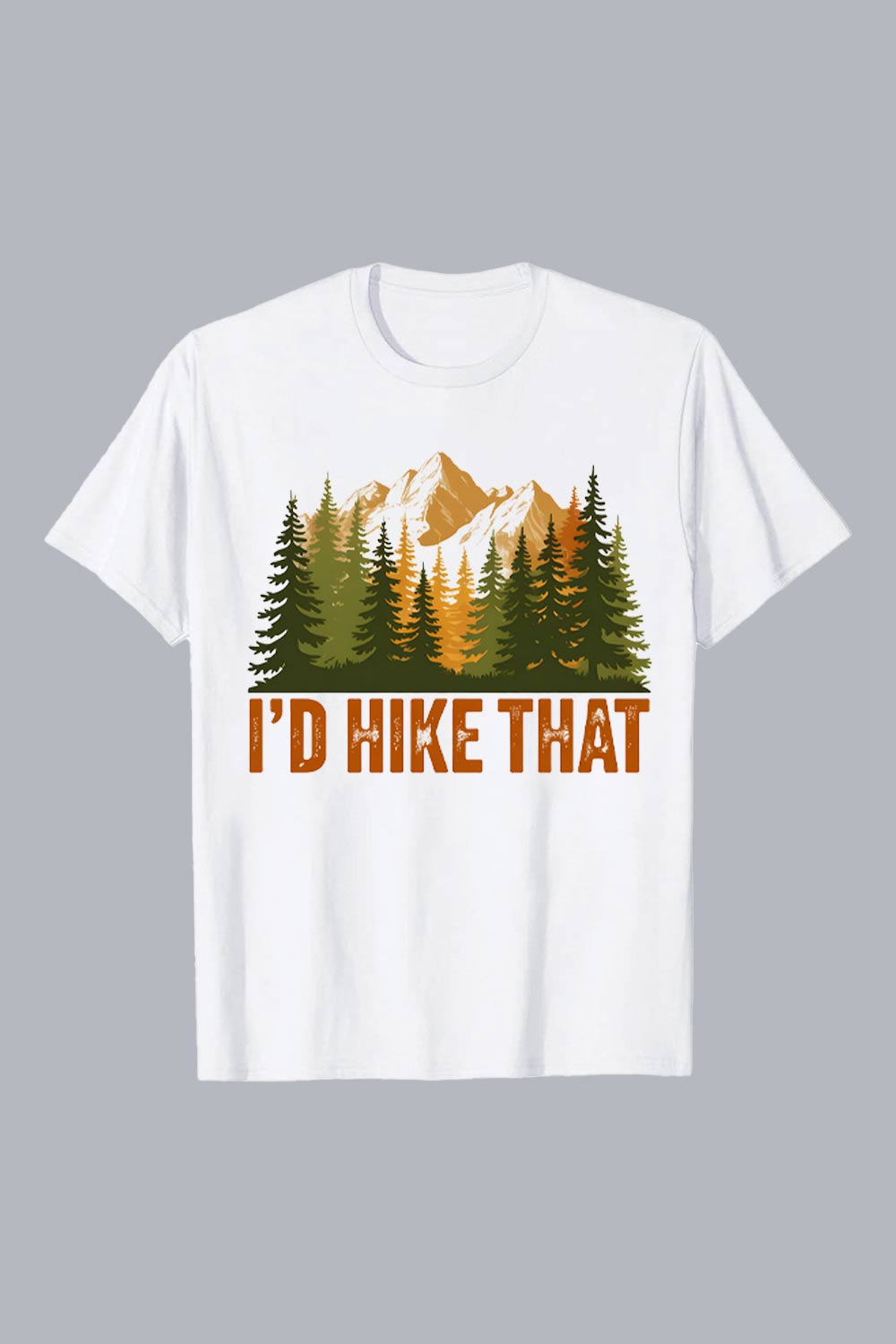 I'D HIKE THAT Rustic Vintage Mountain Landscape: Autumnal Forest, Majestic Peaks, Inspirational Hiking Scene Hiking Camping T shirt PNG File pinterest preview image.