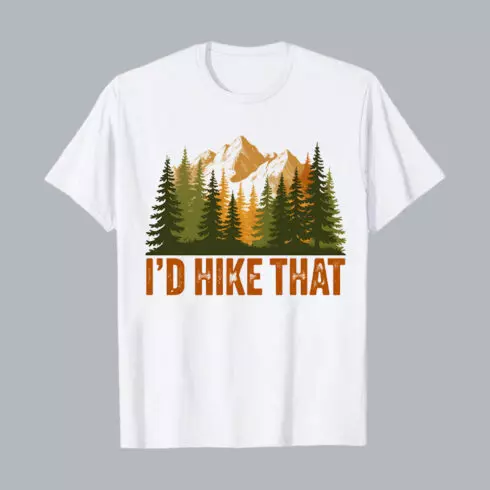 I'D HIKE THAT Rustic Vintage Mountain Landscape: Autumnal Forest, Majestic Peaks, Inspirational Hiking Scene Hiking Camping T shirt PNG File cover image.