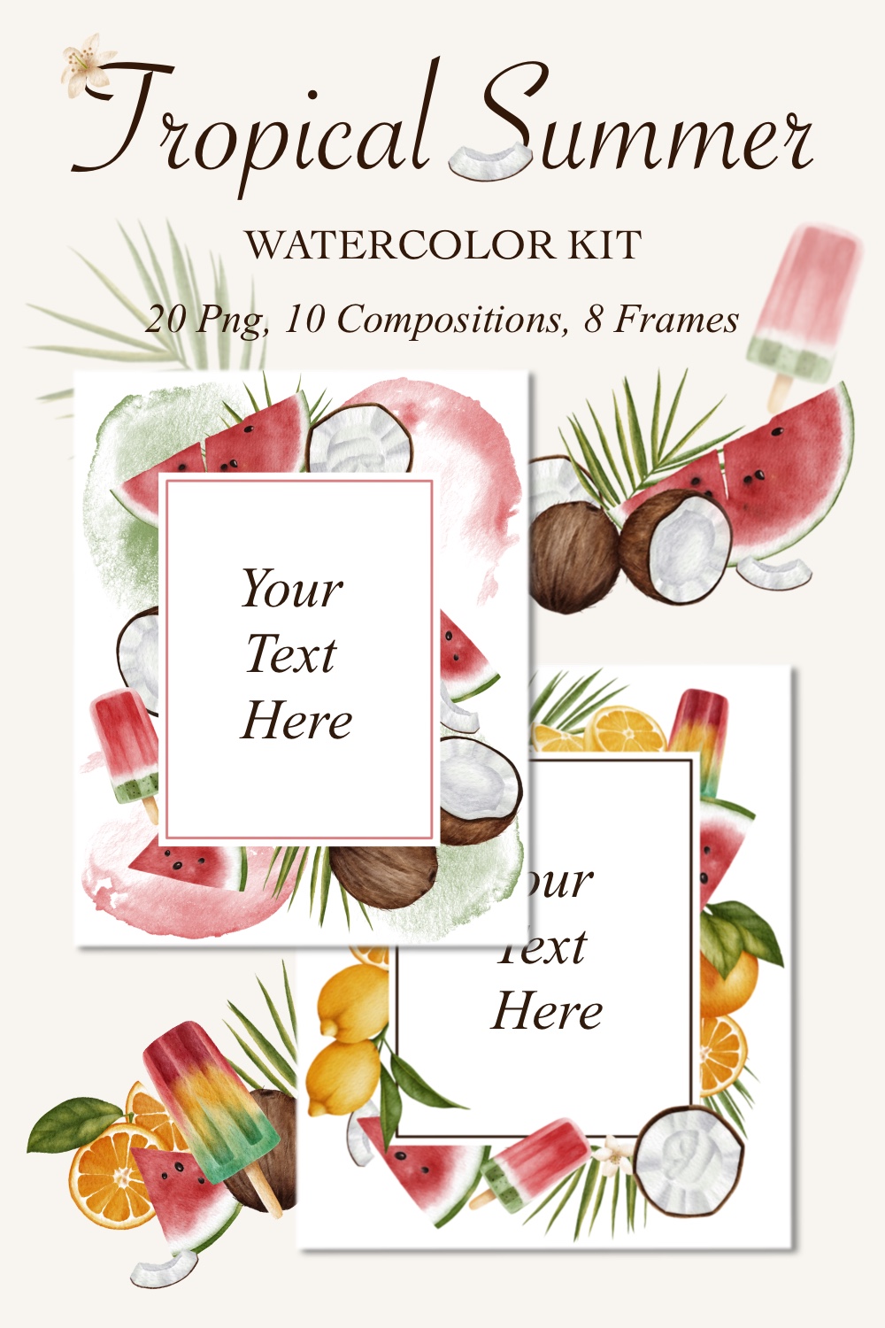 Tropical Summer Watercolor Set pinterest preview image.