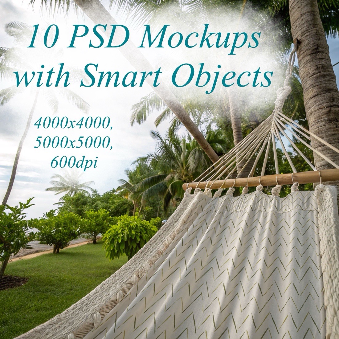 Tropical Vibes Mockup Set (10 PSD Mockups with Smart Objects) preview image.