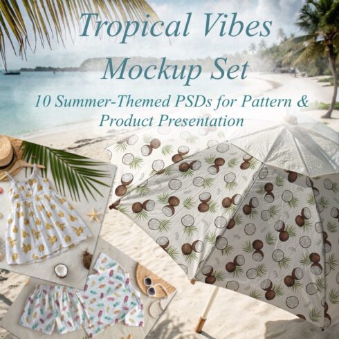 Tropical Vibes Mockup Set (10 PSD Mockups with Smart Objects) cover image.