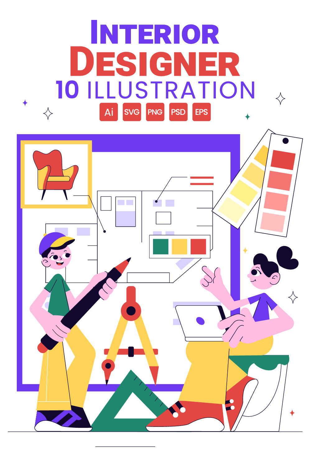 10 Interior Designer Illustration pinterest preview image.
