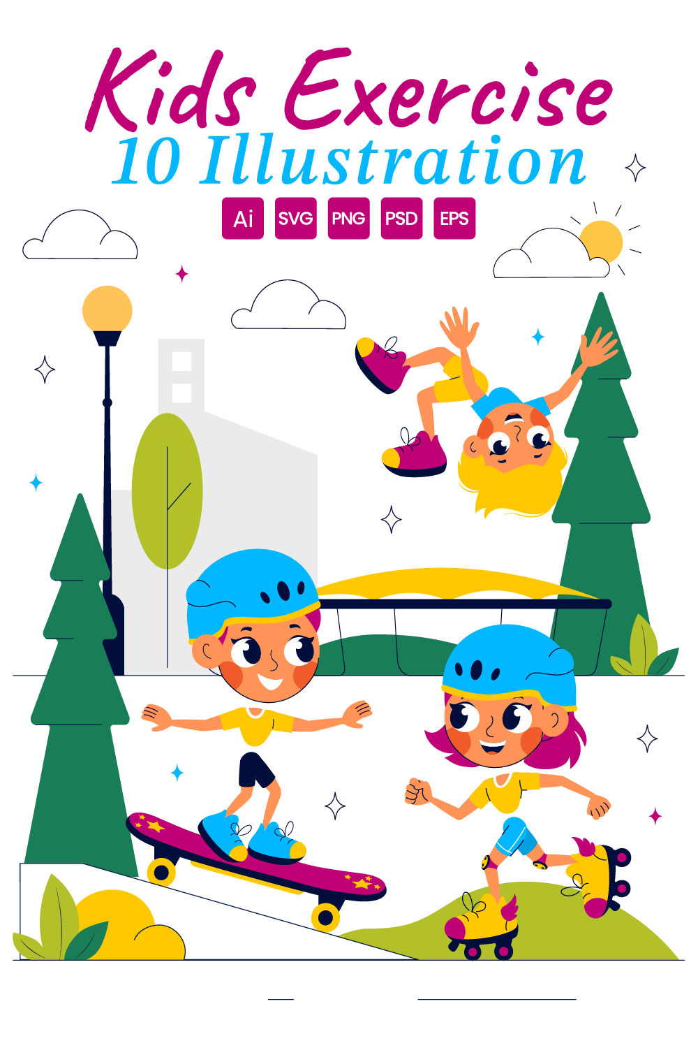 10 Happy Kids Exercise Illustration pinterest preview image.