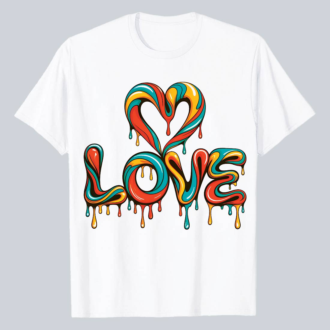 LOVE” and heart t-shirt design Colorful Dripping Love Heart Art Shirt Graffiti motivation T shirt PNG File preview image.