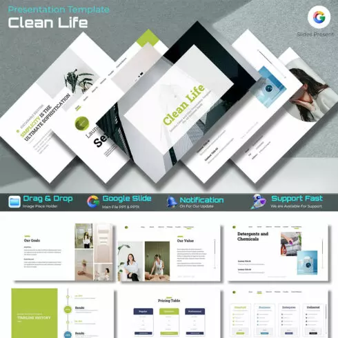 Clean Life Google Presentation Templates cover image.