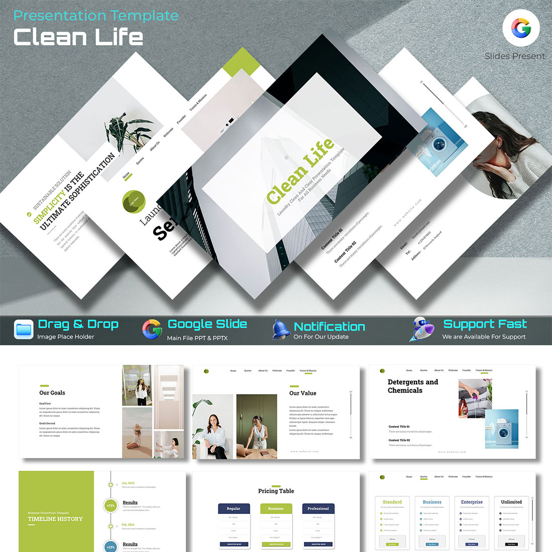 Clean Life Google Presentation Templates cover image.