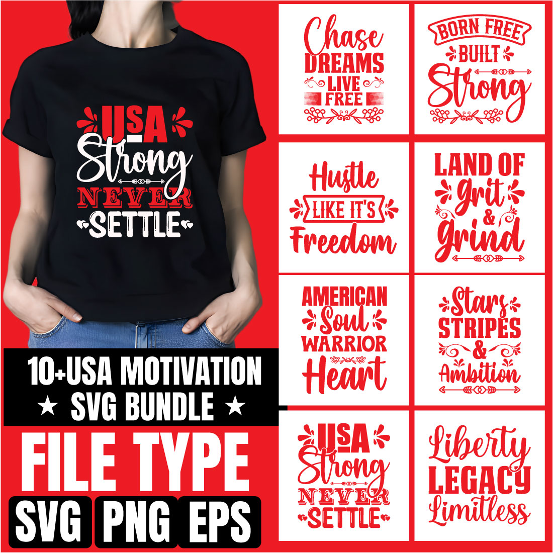 USA Motivational SVG Bundle | T-shirt Design | Cricut Cut Files preview image.